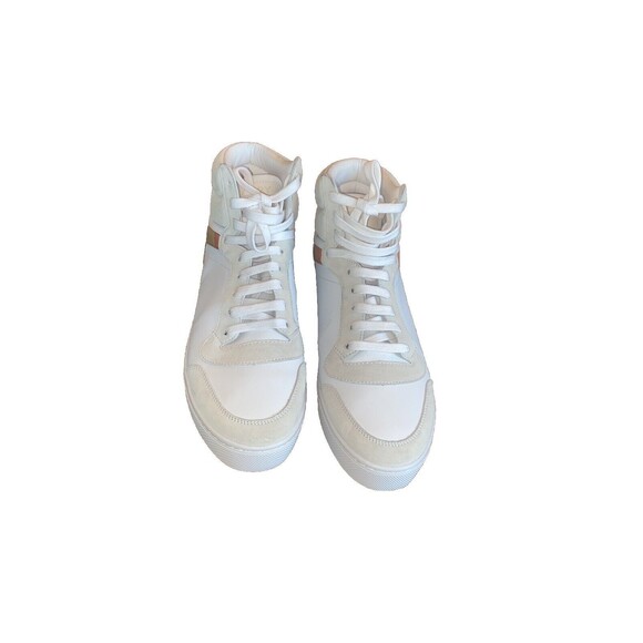 Burberry - Men's Reeth Leather House Check High-Top Sneakers White Size 12 - Picture 5 of 16